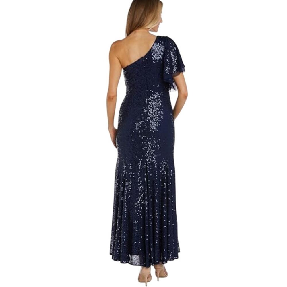 NW Nightway One Shoulder Sequin Formal Gown Navy Blue 6 NWT - Picture 4 of 13